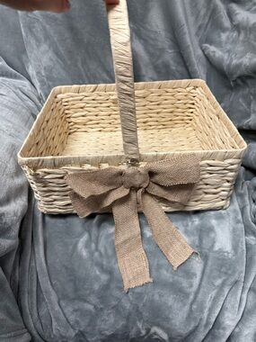 Woven Rectangular Basket with Burlap Bow - Natural
